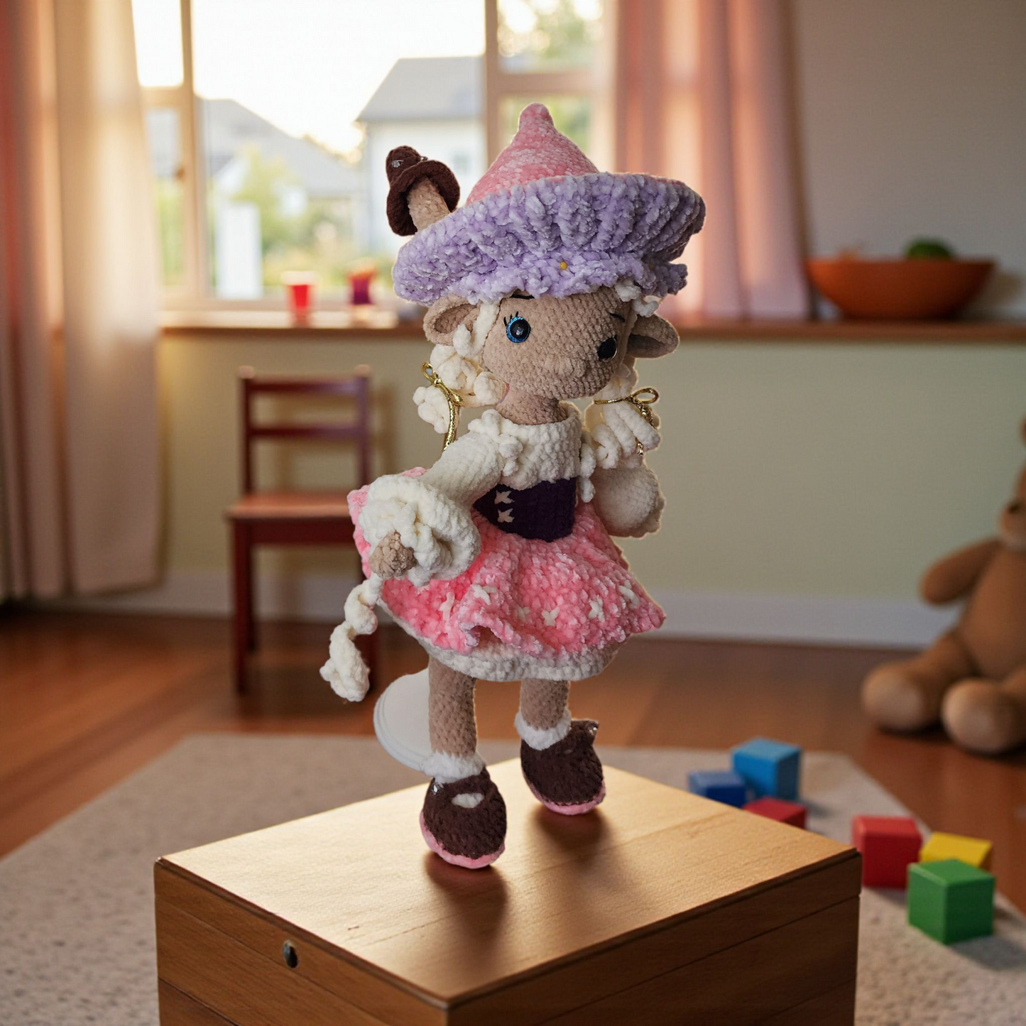 Lavender Dreams Mushroom Fairy - Handcrafted Velvet Plush Doll